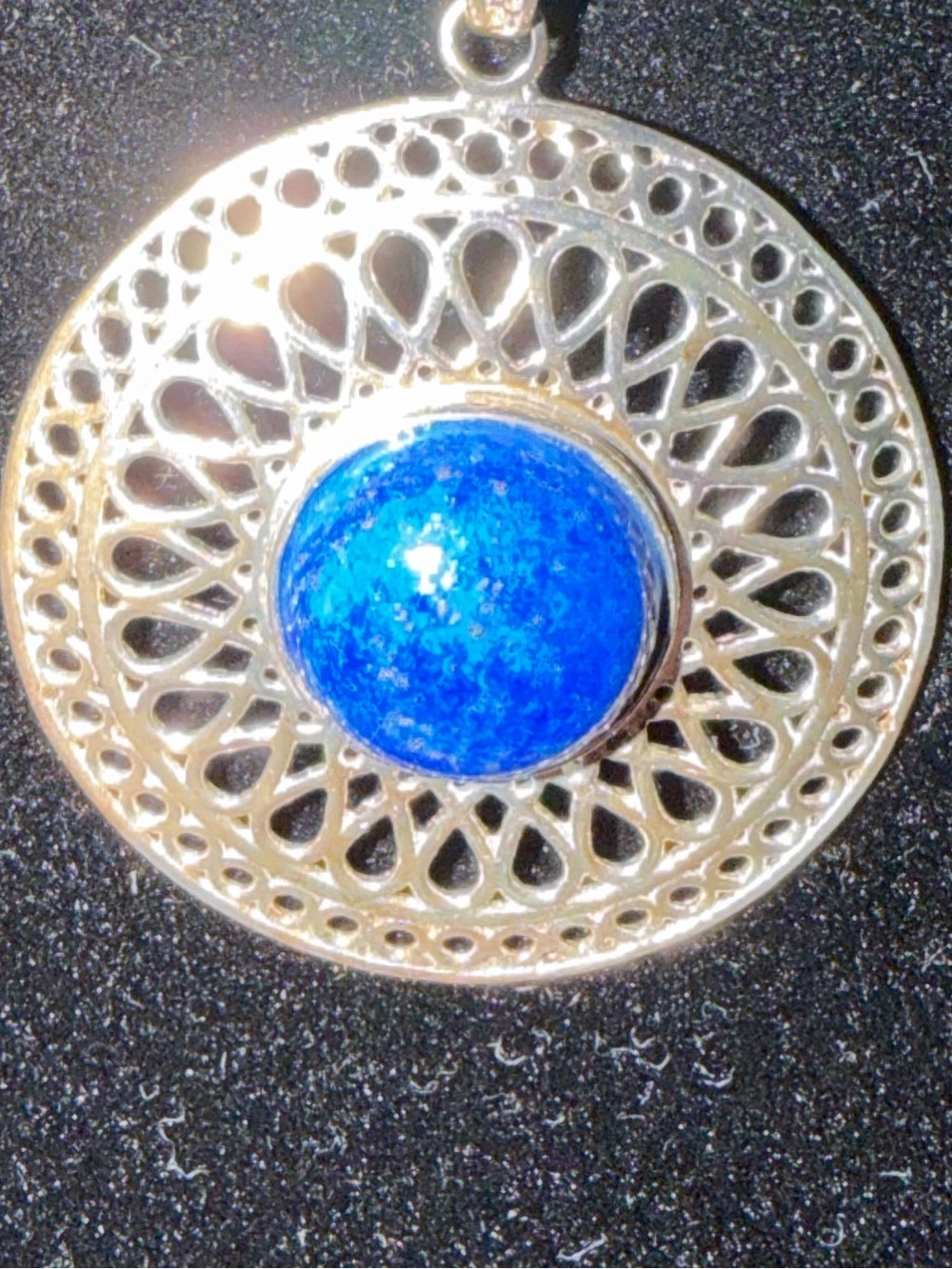 Milor Italy Lapis 925 Silver Round Pendant Blue Cord Necklace 16"+2" - Picture 4 of 7